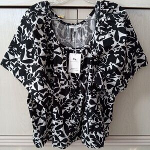 Free Assembly 100% Cotton Bold Print Square Neck Top SIZE 2XL
